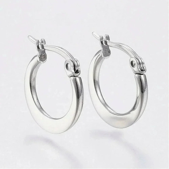 Surgical Stainless Steel Bladed Round 16x14mm Silver Hoop Earrings - Picture 2 of 2